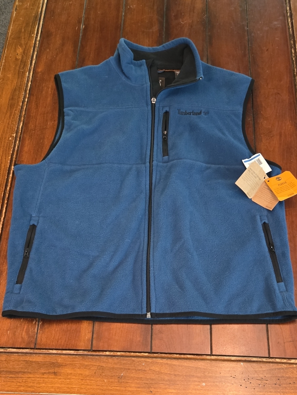 Timberland Men's Blue Fleece Vest with Zip Pockets
